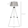 Tripod Floor Lamp, Adjustable Height Wooden Standing Lamp with E26 Lamp Base for Living Room, Bedroom, White and Grey
