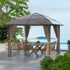10' x 10' Hardtop Gazebo, Outdoor Gazebo Canopy with UV60+ Polycarbonate Roof, Curtains, Central Hook and Steel Frame for Garden, Lawn, Backyard, Deck