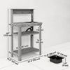 Outdoor Potting Bench Table with Faucet, Removable Sink, Hooks and Storage Shelves, Wood Work Bench Workstation, Grey
