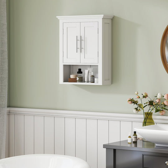 Bathroom Wall Cabinet, Medicine Cabinet, Toilet Storage Cabinet with Shelf for Living Room and Entryway, White