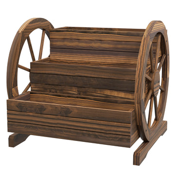 Wooden Wagon Planter Box, 3-Tier Raised Garden Bed, for Vegetables Flowers Herbs, 24