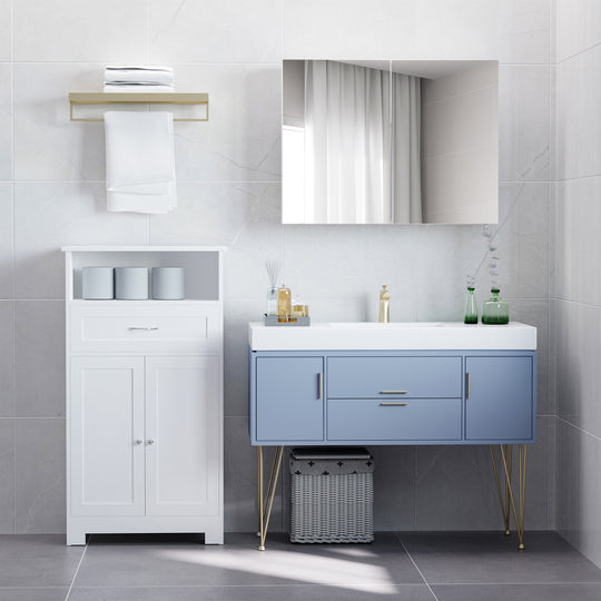 Bathroom Mirror Cabinet, Wall-Mounted Storage Organizer with Double Doors, Adjustable Shelf, White