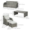 6 Pieces Patio Furniture Set, Conversation Set Wicker Sectional Set Cushioned Outdoor Rattan 3-Seat Sofa, 2 Adjustable Recliners, 2 Footstools & Table Set for Lawn Garden Backyard, Light Grey