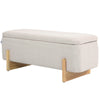 Storage Ottoman with Linen-Look Upholstery, Storage Bench with Safety Hinges and Wooden Legs for Bedroom, Cream White