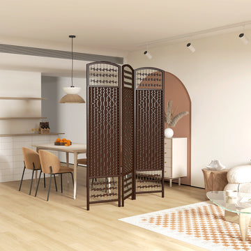 3 Panel Folding Room Divider, Portable Privacy Screen, Wave Fiber Room Partition for Home Office, Brown