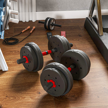 Soozier 33lbs 2-in-1 Adjustable Dumbbells Weight Set, Dumbbell Hand Weights Barbell for Body Fitness, Lifting Training for Home, Office, Gym, Black and Red