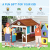 Wooden Playhouse for Kids Outdoor with Door, Windows, Planter Pots and Boxes for Toddlers 3-8 Years, Beige