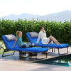 Folding Lounge Chair with 4-level Reclining Back & Cushion, Blue