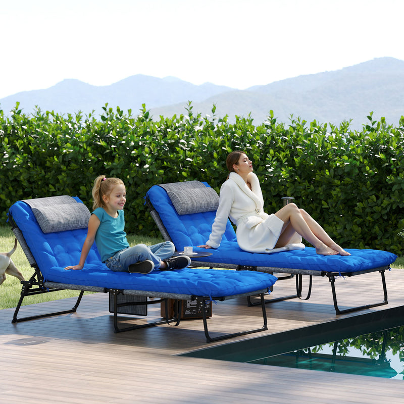 Folding Lounge Chair with 4-level Reclining Back & Cushion, Blue