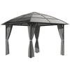 10' x 10' Hardtop Gazebo, Outdoor Gazebo Canopy with UV60+ Polycarbonate Roof, Curtains, Central Hook and Steel Frame for Garden, Lawn, Backyard, Deck
