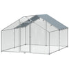 Metal Chicken Coop, 9.8 x 11.2 FT Walk-in Chicken Run with Cover, Lockable Door, Outdoor Poultry Cage for 10-15 Chickens