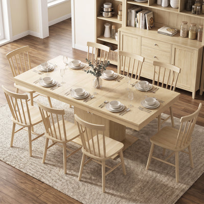 Folding Dining Table Extendable Kitchen Table Storage Cabinet Adjustable Shelf 6-8 People Natural