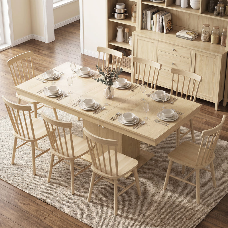 Folding Dining Table Extendable Kitchen Table Storage Cabinet Adjustable Shelf 6-8 People Natural