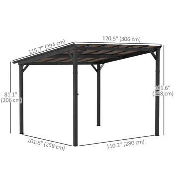 10' x 14' Hardtop Gazebo Wall-Mounted / Free Standing Outdoor Pergola with UPF 50+ & Waterproof Polycarbonate Roof