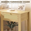 Boho Side Tables Set of 2, End Tables with Drawer and Open Shelf for Living Room, Natural Wood