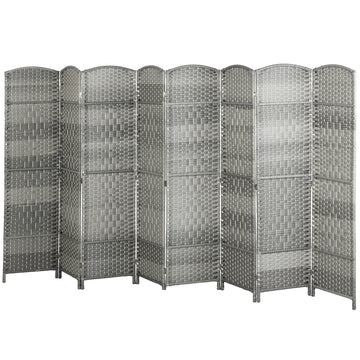 6 Ft Tall Folding Room Divider, 8 Panel Portable Privacy Screen, Hand-Woven Partition Wall Divider, Mixed Grey