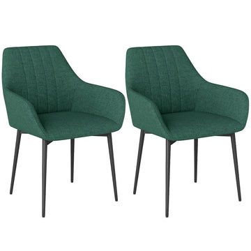 Dining Chairs Set of 2, Upholstered Linen Fabric Accent Chairs with Metal Legs, Light Grey