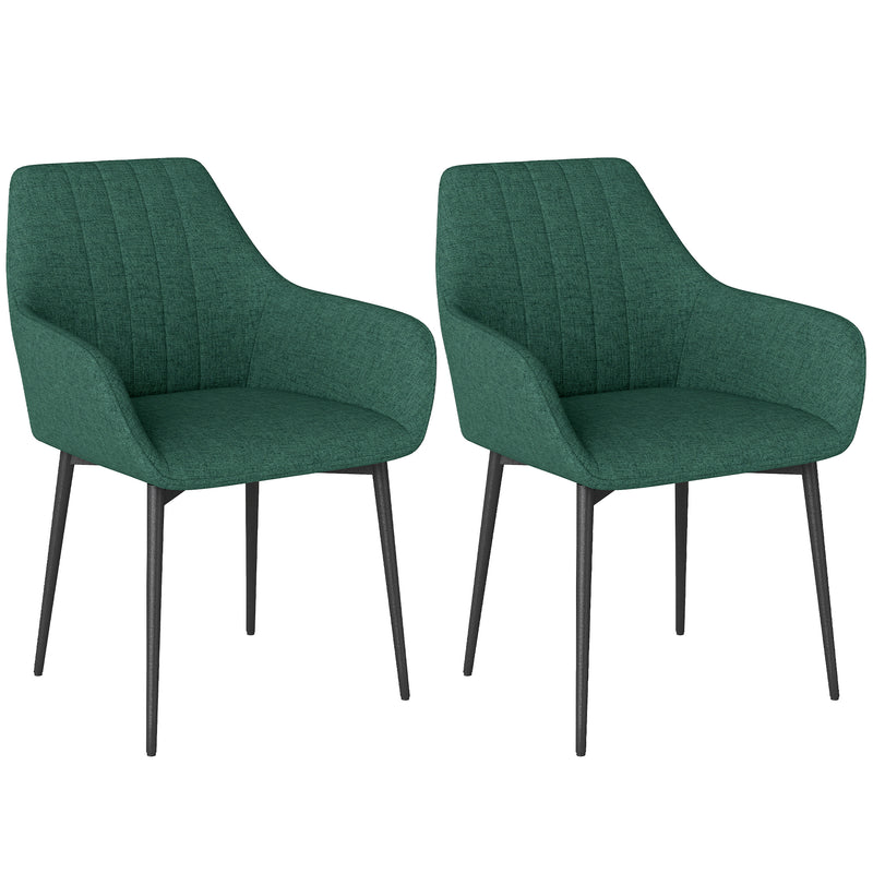 Dining Chairs Set of 2, Upholstered Linen Fabric Accent Chairs with Metal Legs, Light Grey