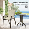 3 Pieces Bistro Set, Small Patio Furniture Set with Stackable Mesh Chairs, Glass Table for Garden, Balcony, Beige