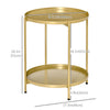 2-Tier Gold Side Table, Round Nightstand with Removable Trays Folding Metal Frame Adjustable Foot End Table for Living Room Bedroom