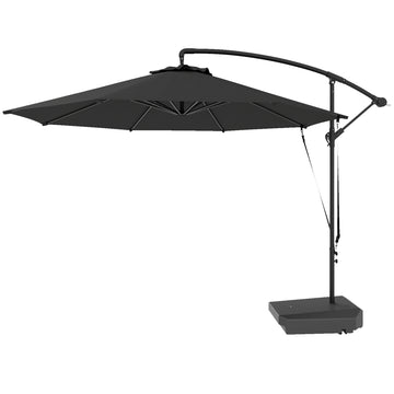 10FT Cantilever Umbrella with Fillable Base, Wind Strap and Cover, Offset Hanging Umbrella with Crank, UPF50+, Grey