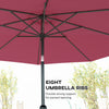 10' x 8' Round Market Umbrella, Patio Umbrella with Crank Handle and Tilt, Outdoor Parasol for Garden, Bench, Lawn, Wine Red