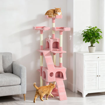 68-inch Multi-Level Cat Scratching Tree Kitty Activity Center Post Tower Condo Pet Furniture w/ Toy Pink