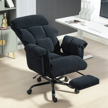 Desk Chair, Computer Office Chair with Footrest, Adjustable Backrest and Headrest, Black