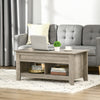 Lift Top Coffee Table with Hidden Storage Compartment and Open Shelves, Lift Tabletop Pop-Up Center Table for Living Room, Oak