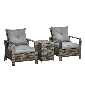 3 Pieces Wicker Patio Furniture Set, Rattan Bistro Set with Storage Coffee Table and Thickened Cushions, Outdoor Conversation Set for Garden, Porch, Balcony