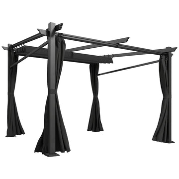 Metal Pergola with Sliding Roof Canopy, Retractable Pergola Canopy, 10' x 10', Black