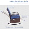 Outdoor Wicker Rocking Chair with Cushion, Patio PE Rattan Recliner Chair with Adjustable Footrest, Armrests, Dark Blue