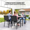 5 Piece Outdoor Dining Set w/ 4 Stackable Chairs, Rectangle Table, Tempered Glass Top, Steel Frame, Black