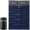 Double Sleeping Bag for Adults, Queen Size 2 Person Sleeping Bag with 2 Pillows, for Cold Weather & Warm, Blue