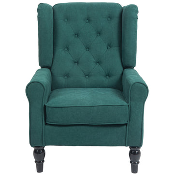Fabric Accent Chair, Button Tufted Armchair, Upholstered Modern Living Room Chair, Wingback Chair with Wood Legs, Rolled Arms, Thick Padding for Bedroom