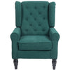 Fabric Accent Chair, Button Tufted Armchair, Upholstered Modern Living Room Chair, Wingback Chair with Wood Legs, Rolled Arms, Thick Padding for Bedroom, Dark Green
