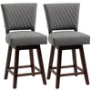 2 Pieces Swivel Bar Stools, Counter Height Stools Set of 2 with Wood Legs and Footrests for Dining Room, Dark Grey