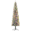 9ft Prelit Pencil Artificial Christmas Tree, Flocked Xmas Tree with Remote, Dual Colour LEDs, 895 Tips, Metal Stand
