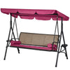 3-Seat Patio Swing Chair, Outdoor Canopy Swing Glider with Adjustable Shade, Wine Red