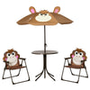 Kids Folding Picnic Table and Chair Set Pattern Outdoor Garden Patio Backyard with Removable & Height Adjustable Sun Umbrella Brown