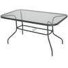Metal Garden Dining Table with Umbrella Hole, Outdoor Patio Table with Tempered Glass Top, 55