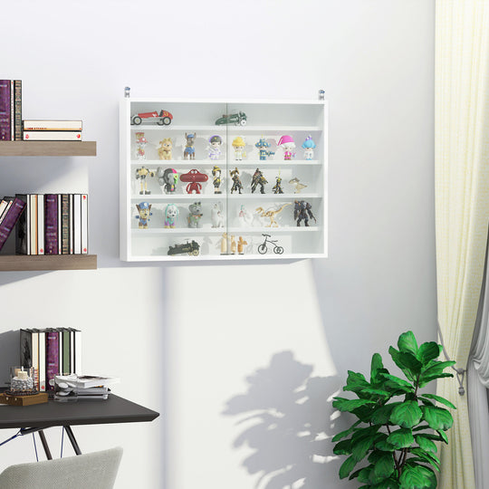 5-Tier Display Cabinet, Shot Glass Display Case, Glass Curio Cabinet with 2 Glass Doors and 4 Adjustable Shelves, White