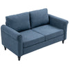Vintage Loveseat, Upholstered Love Seat Furniture, Chenille-feel Fabric 2 Seater Sofa Couch with Rolled Arms, Gourd-Shaped Rubber Wood Legs for Living Room, Dark Blue