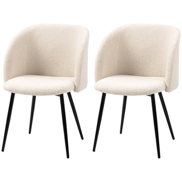 Dining Chairs Set of 2, Sherpa Fleece Upholstered Kitchen Chairs with Backrest and Steel Legs, Cream White
