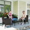 4 Pieces Wicker Outdoor Balcony Furniture Set Rattan Patio Furniture Set with Loveseat Chairs Glass Coffee Table