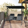 2 Person Covered Porch Swing Patio Swing with Pivot Storage Table, Cup Holder, & Adjustable Overhead Canopy, Black