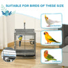 Bird Travel Carrier Cage, Portable Metal Bird Cage for Parrots Conures Cockatiel Parakeets with Stand Perch, Stainless Steel Bowls, Pull Out Tray, 19