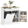 10 Gallon Hidden Garbage Bin Cabinet, Tilt Out Trash Cabinet w/ 2 Drawers, Freestanding Kitchen Island