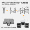 Aluminum Camping Kitchen, Portable Folding Camping Table with Fabric Cupboards, Windshield, Bag for BBQ, Picnic, Grey