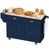 Kitchen Island with Storage, Rolling Kitchen Island with Drop Leaf, Rubber Wood Top and Adjustable Shelves, Blue